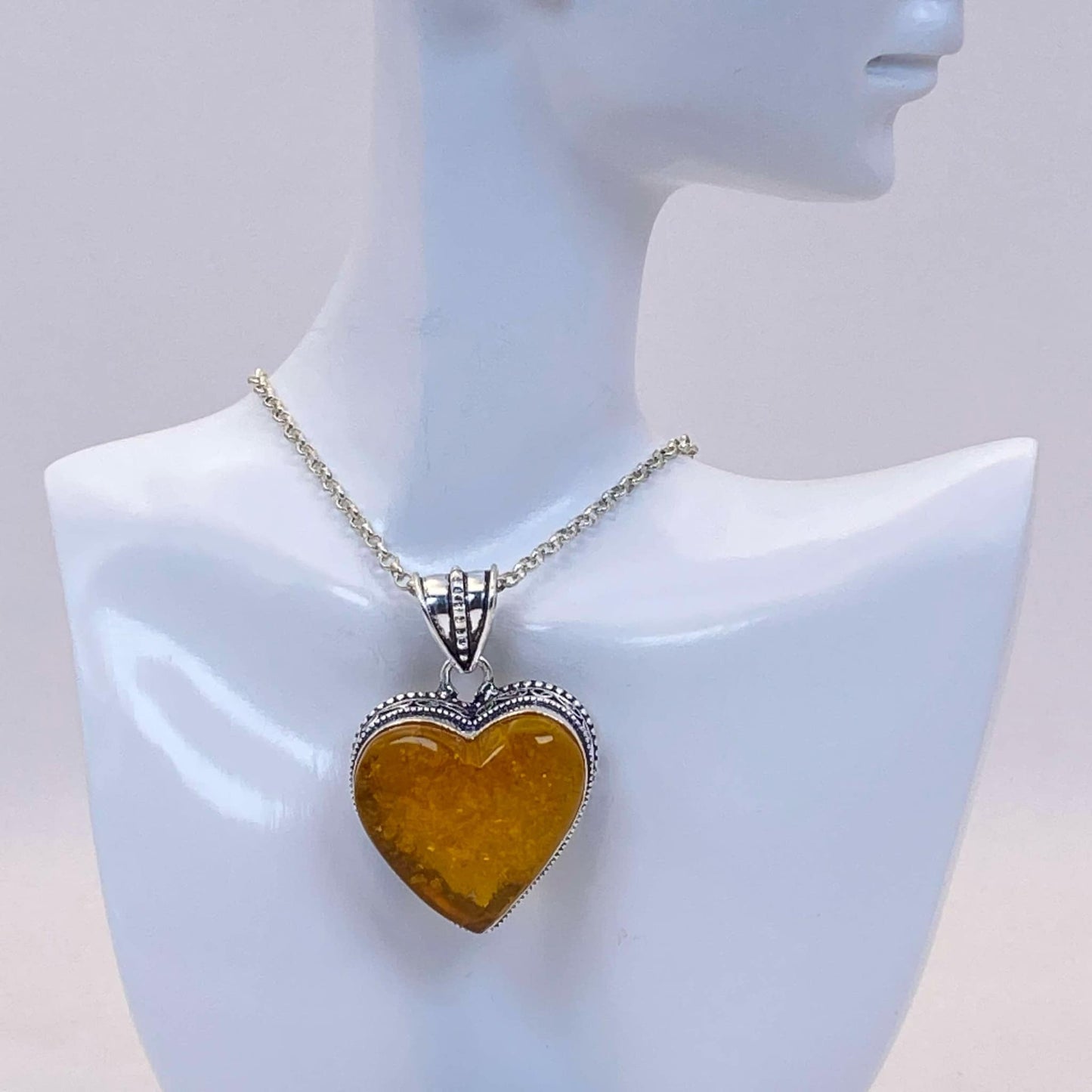 .925 Sterling Silver Amber Heart Pendant #1 - Simulated