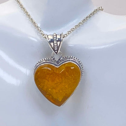 .925 Sterling Silver Amber Heart Pendant #1 - Simulated