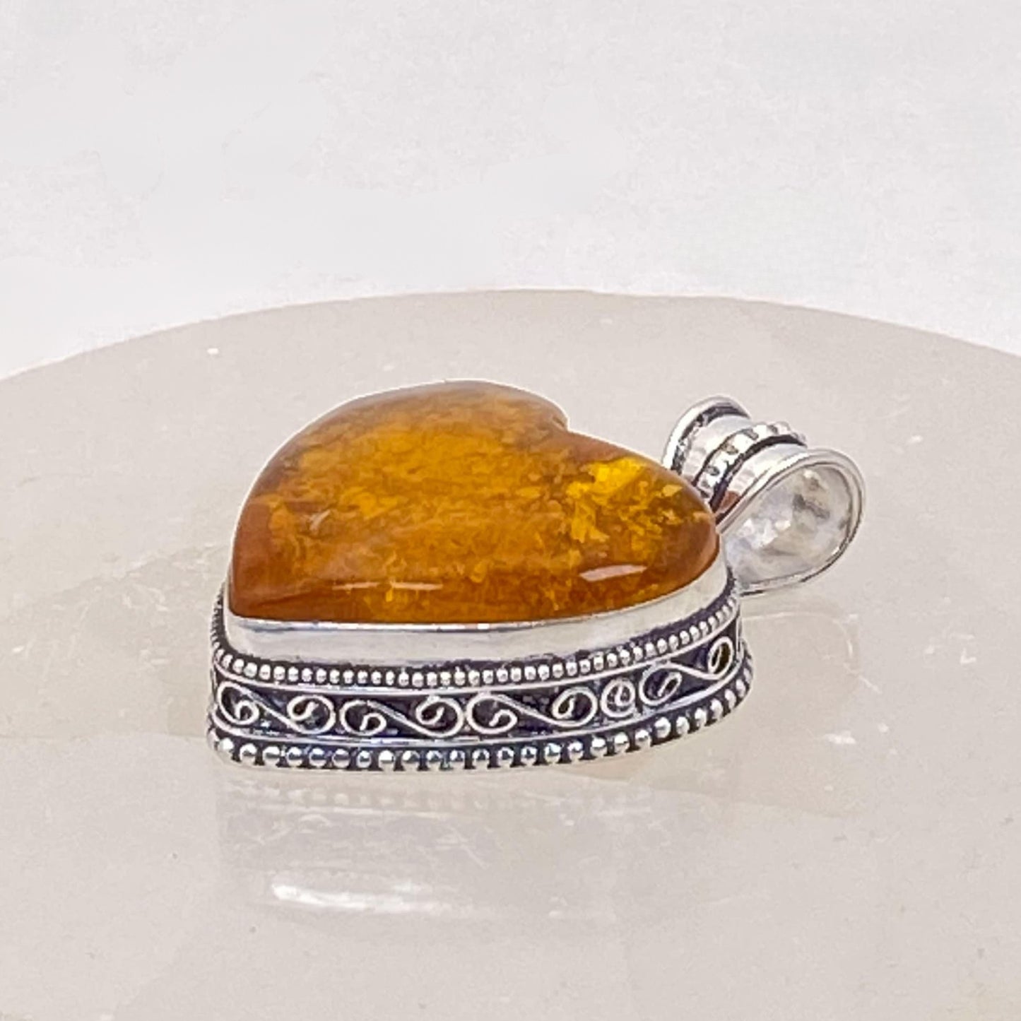 .925 Sterling Silver Amber Heart Pendant #1 - Simulated