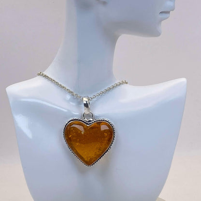 .925 Sterling Silver Amber Heart Pendant #2 - Simulated