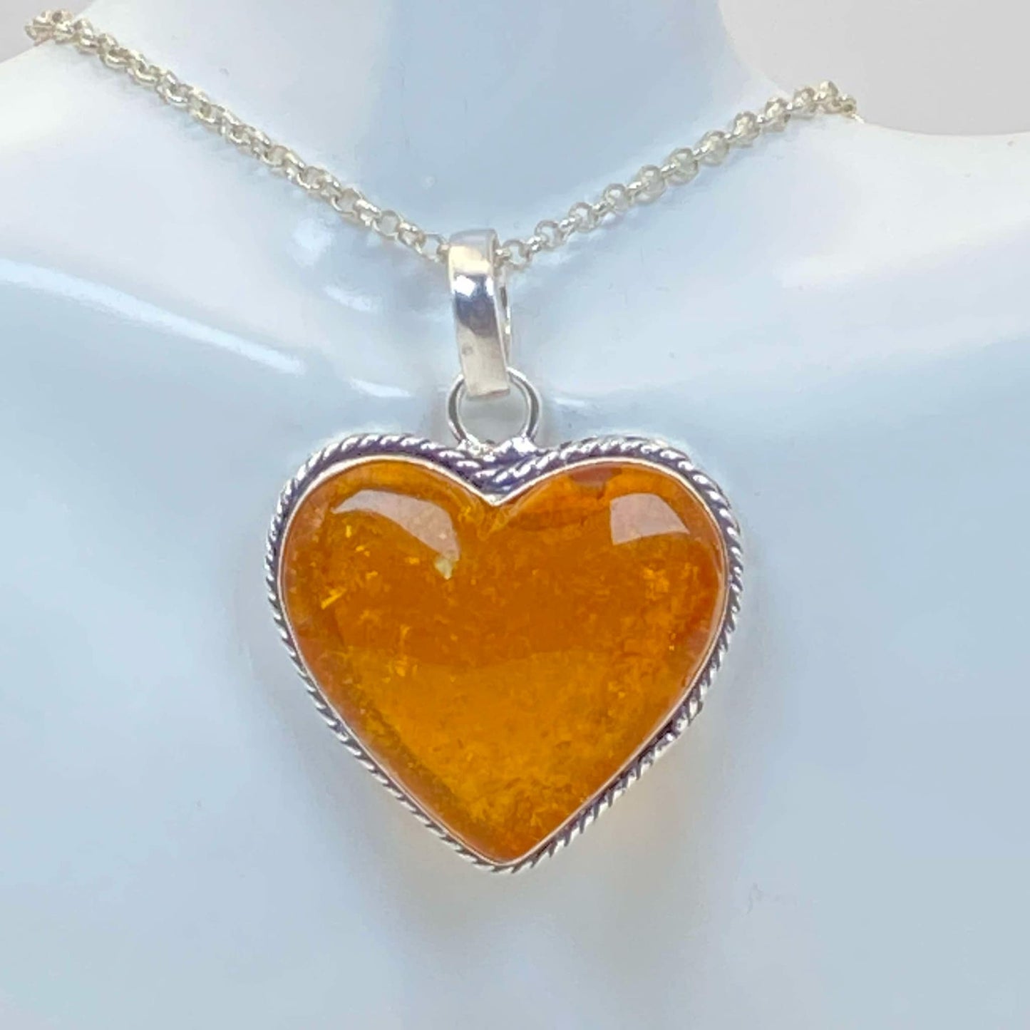 .925 Sterling Silver Amber Heart Pendant #2 - Simulated