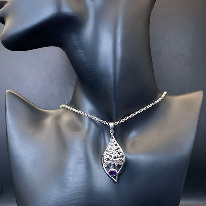 .925 Sterling Silver Amethyst Tree of Life Pendant