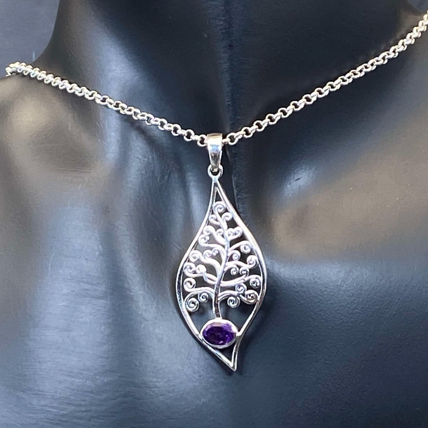 .925 Sterling Silver Amethyst Tree of Life Pendant