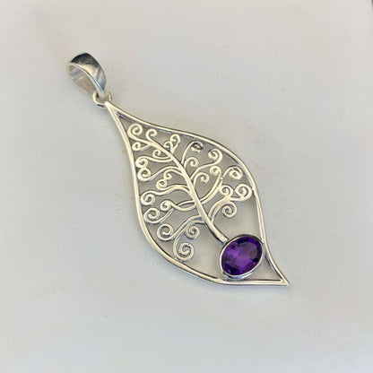 .925 Sterling Silver Amethyst Tree of Life Pendant