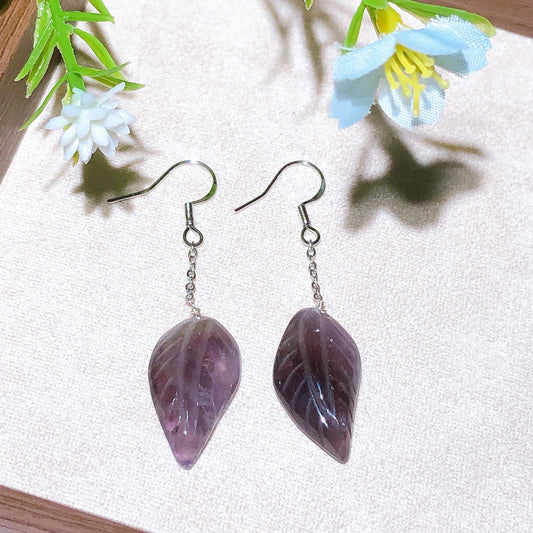 .925 Sterling Silver Amethyst Leaf Earrings