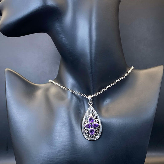 .925 Sterling Silver Amethyst Teardrop Pendant #1