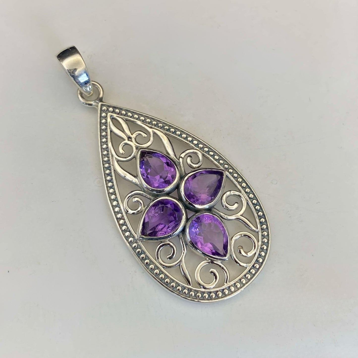 .925 Sterling Silver Amethyst Teardrop Pendant #1