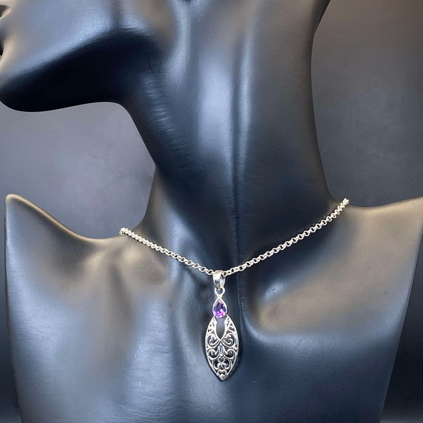 .925 Sterling Silver Amethyst Teardrop Pendant #2