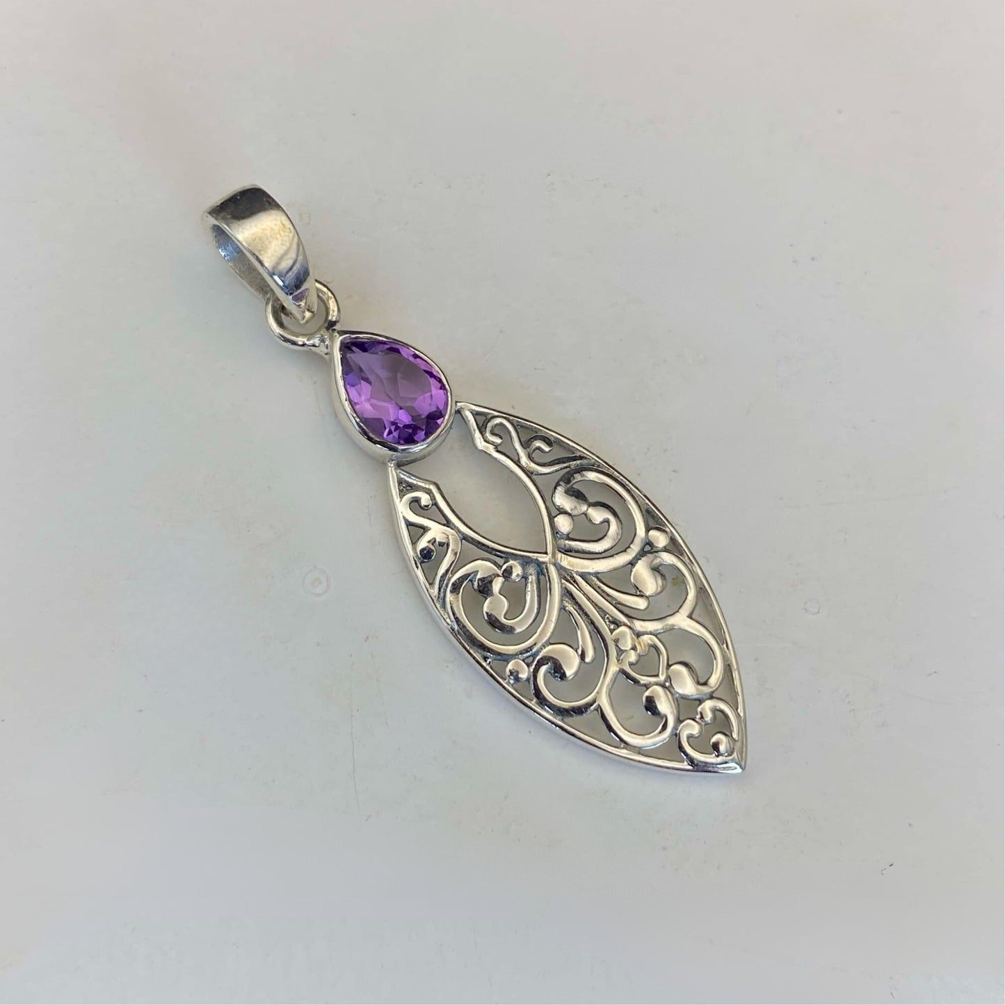 .925 Sterling Silver Amethyst Teardrop Pendant #2