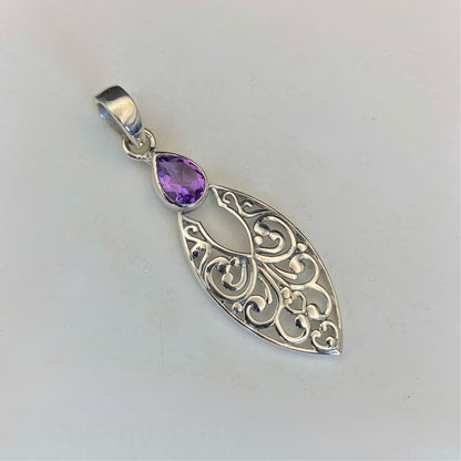 .925 Sterling Silver Amethyst Teardrop Pendant #2