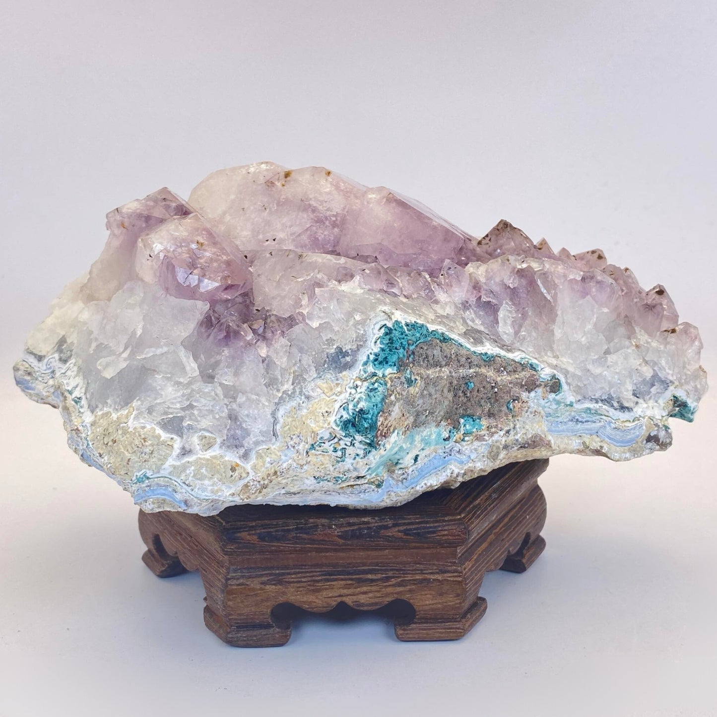 Amethyst Cluster with Chrysocolla, Blue Lace Agate & Goethite Tuft Inclusions - Over 2kg!