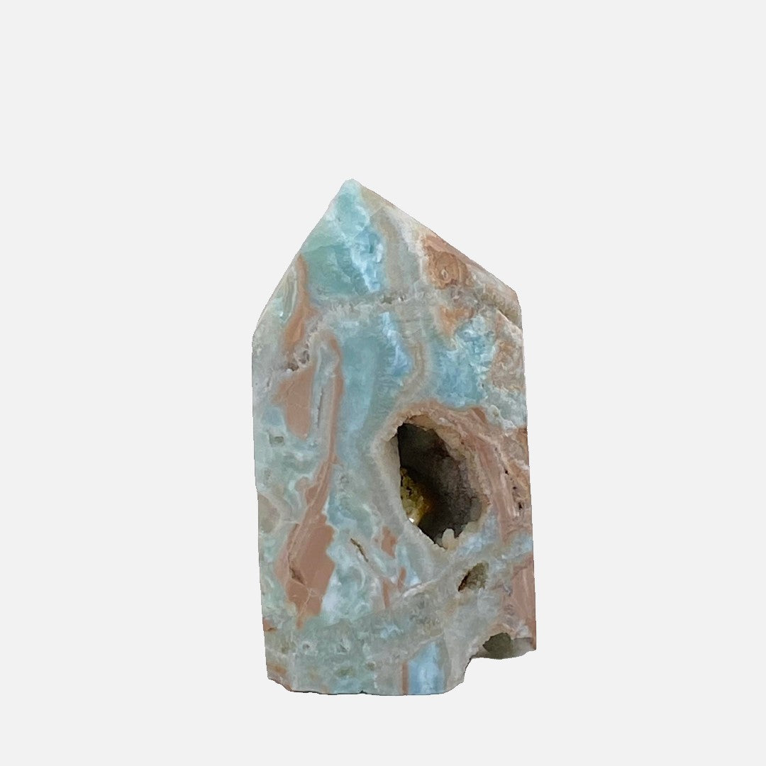 Blue Aragonite with Caribbean Calcite Point #1 - Small