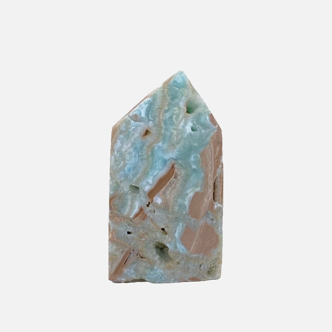 Blue Aragonite with Caribbean Calcite Point #1 - Small