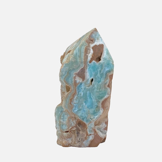 Blue Aragonite with Caribbean Calcite Point #4 - Small