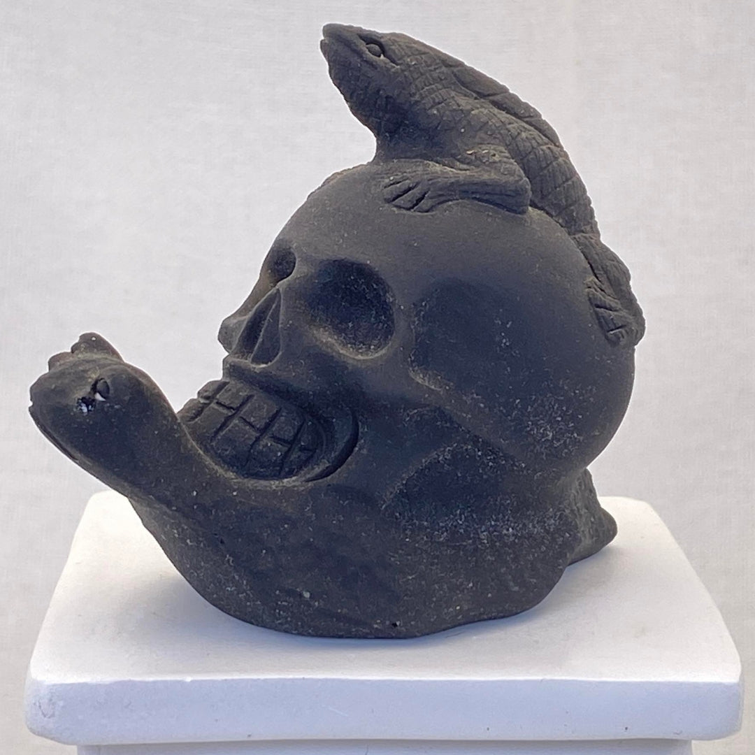 Black Obsidian Skull Snail with Lizard