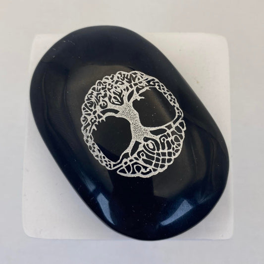 Black Obsidian Tree of Life Pillow Palm Stone - Large