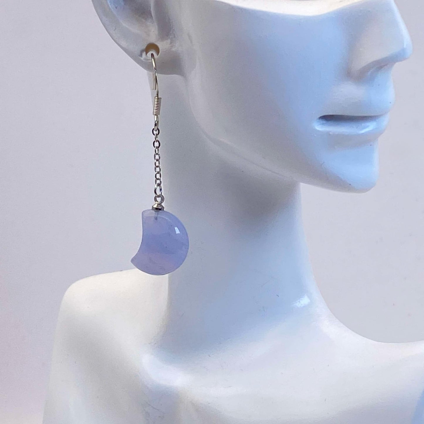 .925 Sterling Silver Blue Lace Agate Moon Earrings