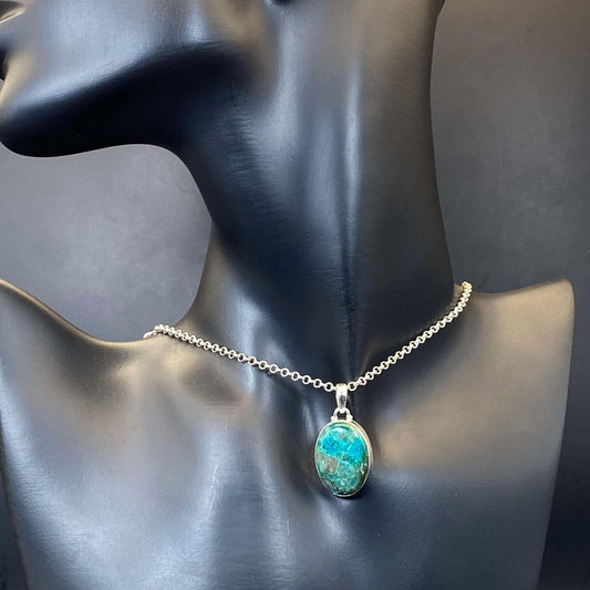 .925 Sterling Silver Chrysocolla Oval Pendant