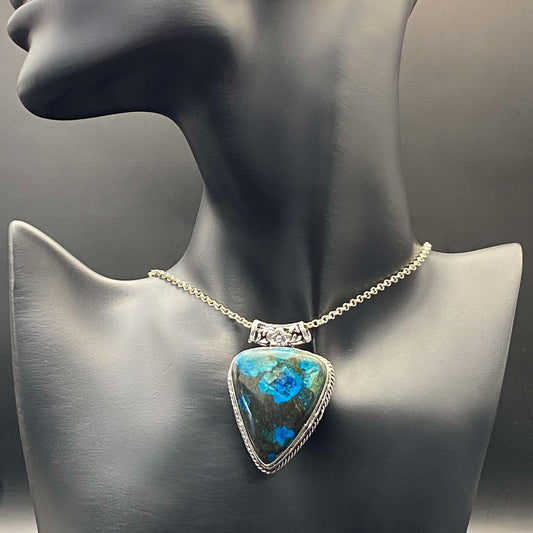 .925 Sterling Silver Chrysocolla Teardrop Pendant