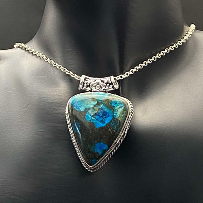 .925 Sterling Silver Chrysocolla Teardrop Pendant