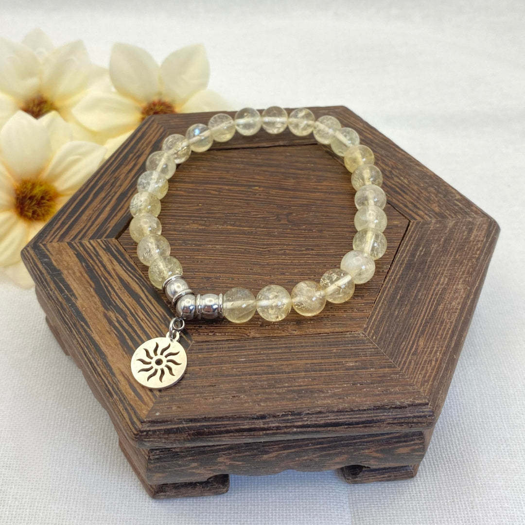 8mm Citrine Sun Charm Stretch Bracelet - Standard & Relaxed-Fit