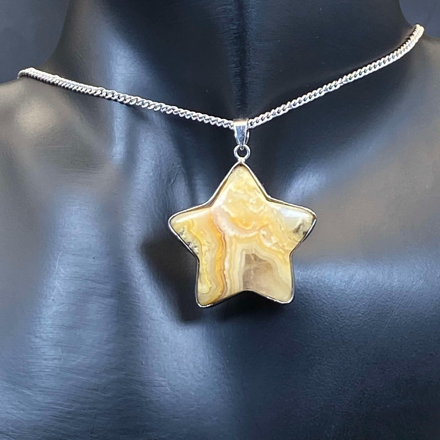 .925 Sterling Silver Crazy Lace Agate Star Necklace