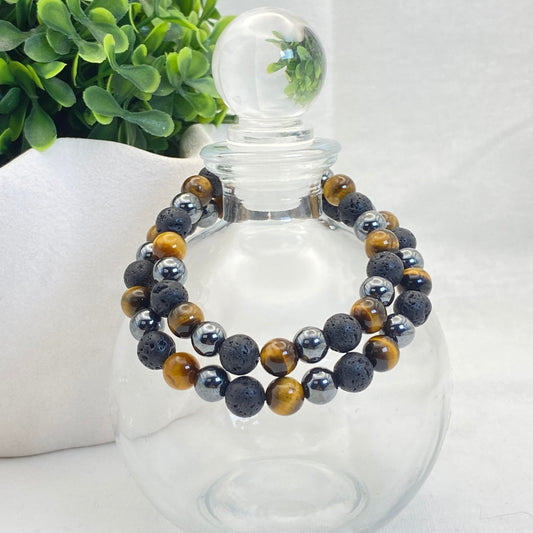 8mm Hematite/Lava Stone/Tiger's Eye Stretch Bracelet - Standard & Relaxed-Fit!