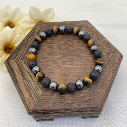 8mm Hematite/Lava Stone/Tiger's Eye Stretch Bracelet - Standard & Relaxed-Fit!