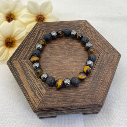 8mm Hematite/Lava Stone/Tiger's Eye Stretch Bracelet - Standard & Relaxed-Fit!