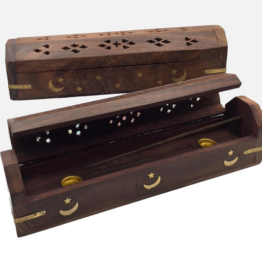 Wooden Hex Incense Holder Box