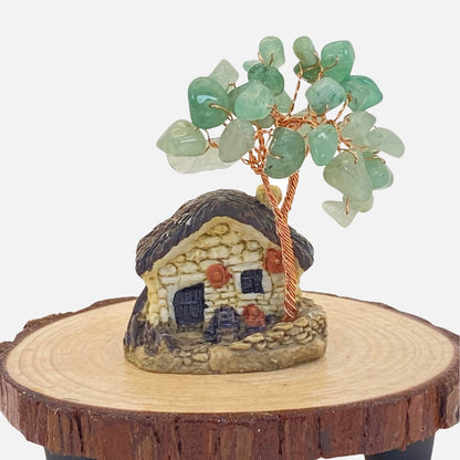 Green Aventurine Chip Tree & Mini Cottage