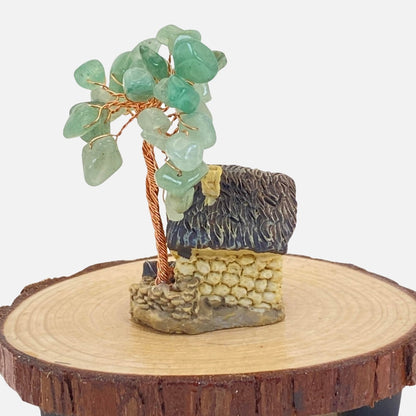 Green Aventurine Chip Tree & Mini Cottage