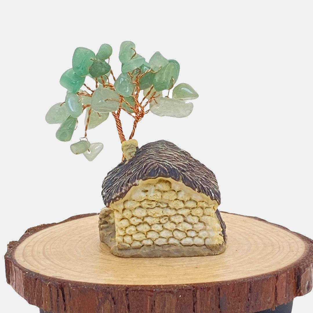 Green Aventurine Chip Tree & Mini Cottage