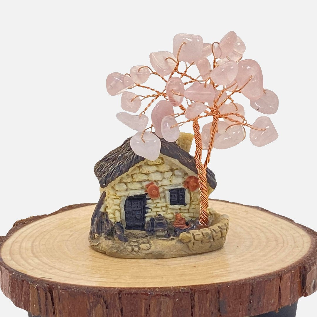 Rose Quartz Chip Tree & Mini Cottage