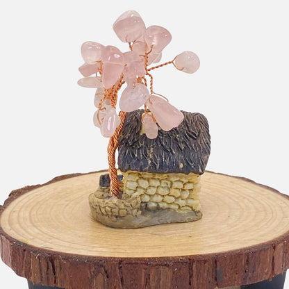 Rose Quartz Chip Tree & Mini Cottage