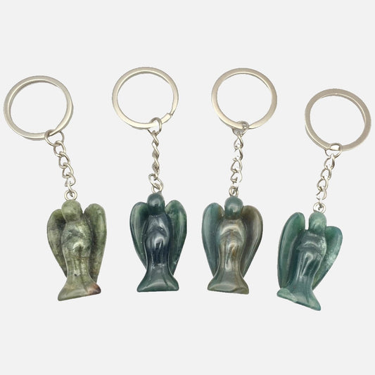 Moss Agate Angel Keyring