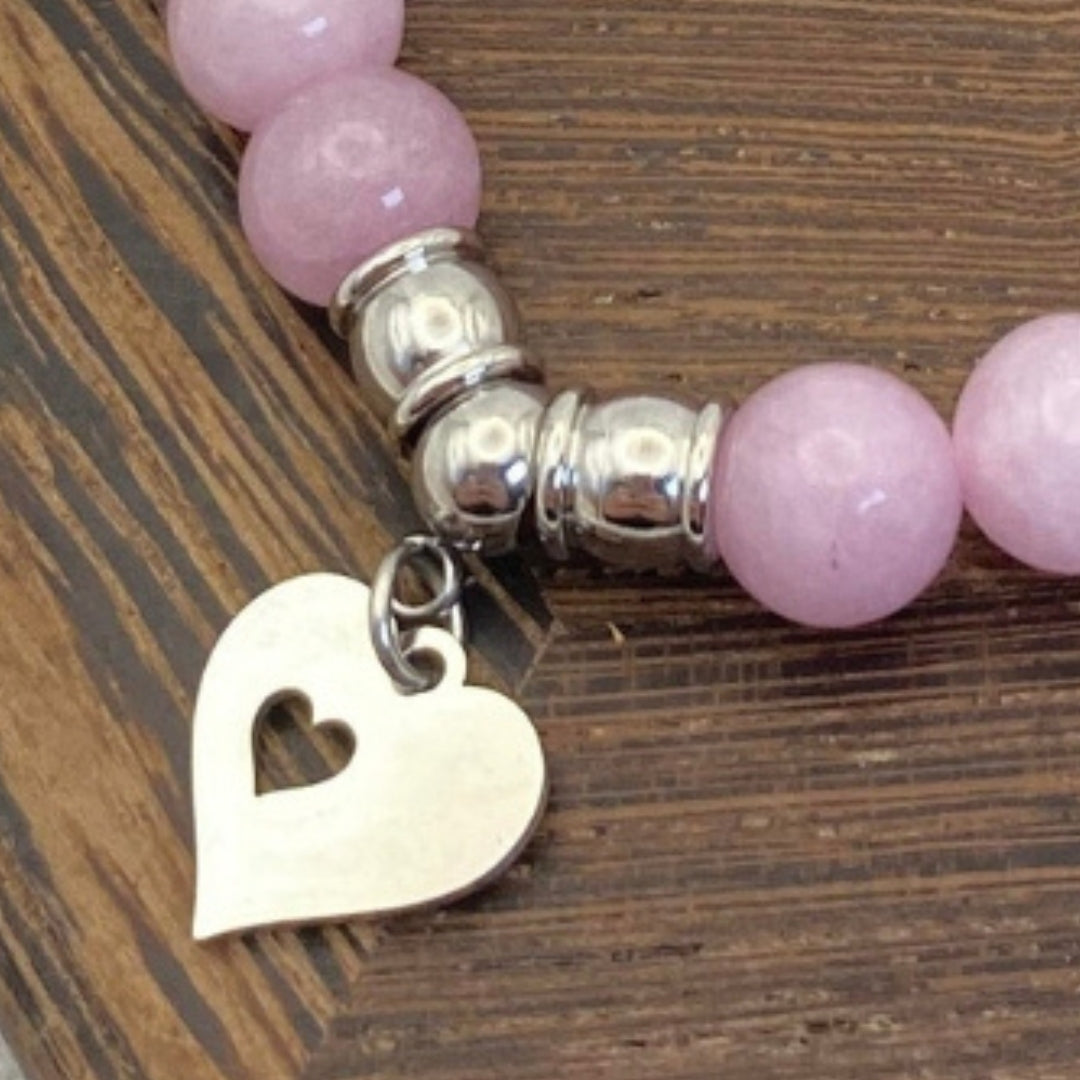 8mm Kunzite Heart Charm Stretch Bracelet - Standard & Relaxed-Fit!