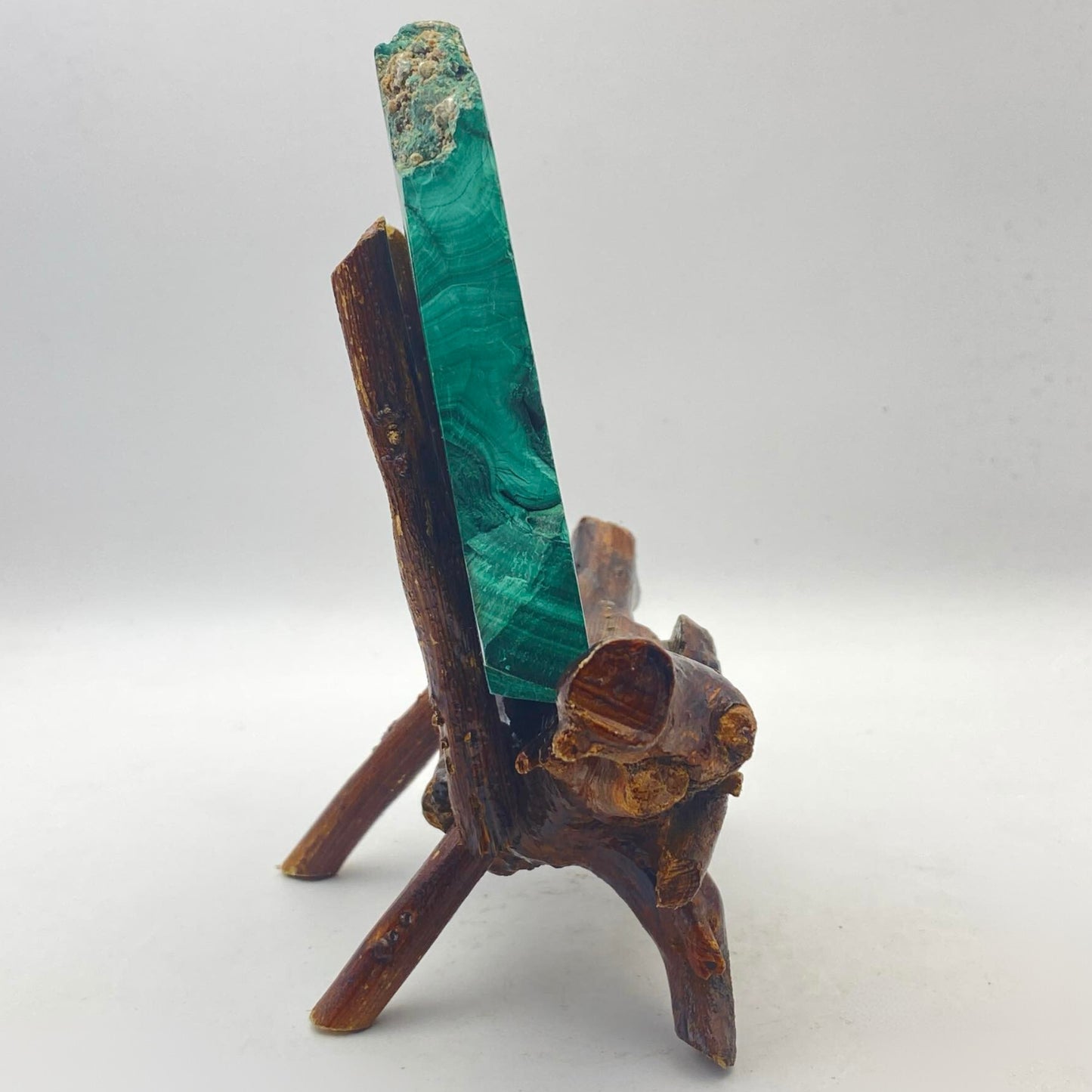 Natural Malachite Slab #3 with FREE Wooden Stand!