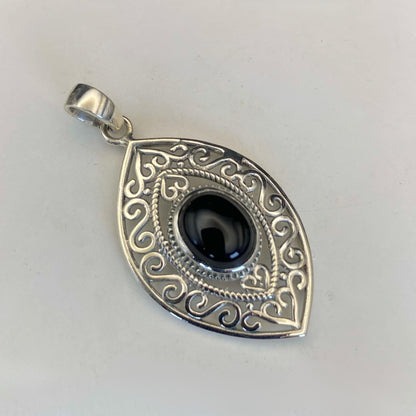 .925 Sterling Silver Black Onyx Marquis Pendant