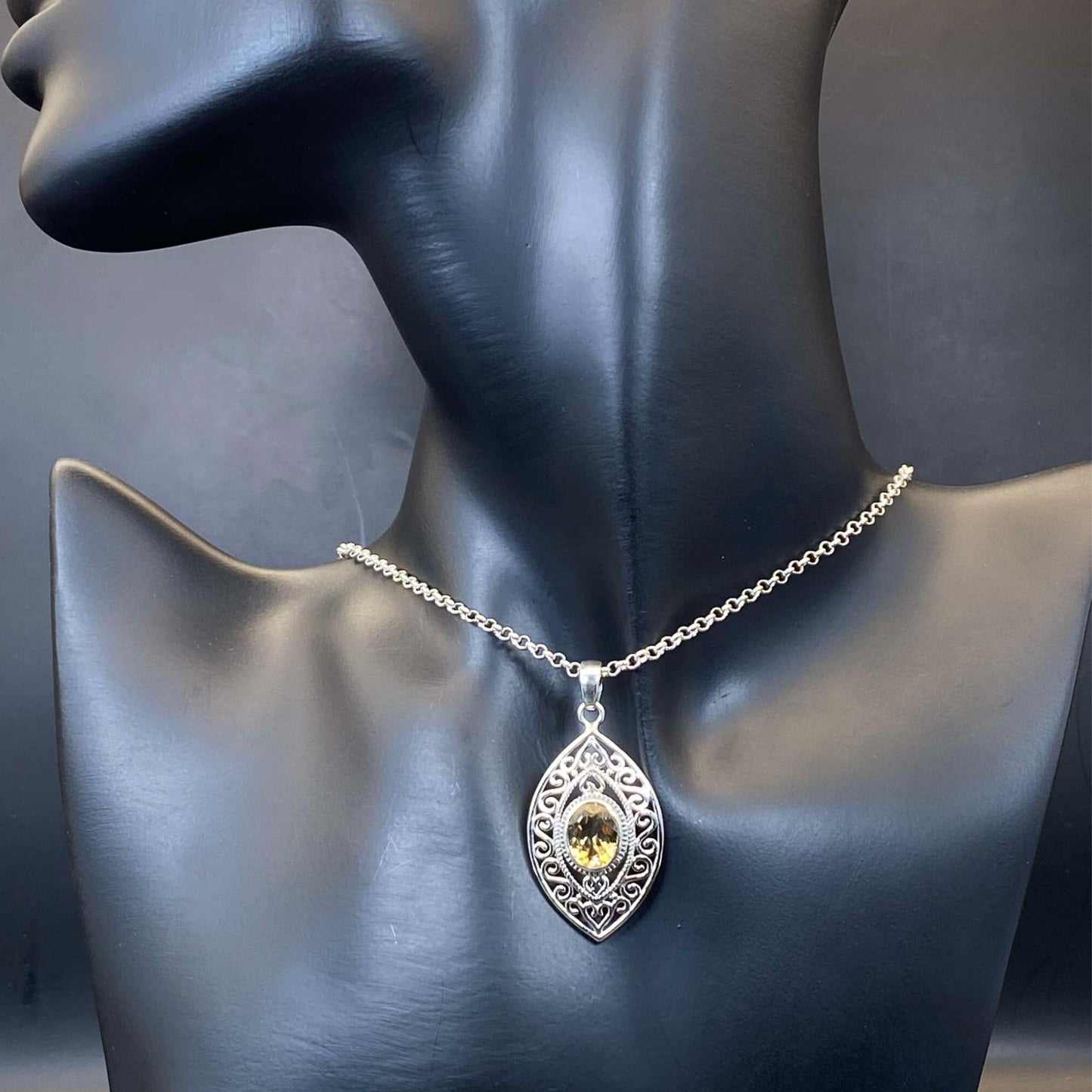 .925 Sterling Silver Citrine Marquis Pendant