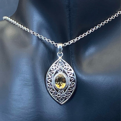 .925 Sterling Silver Citrine Marquis Pendant