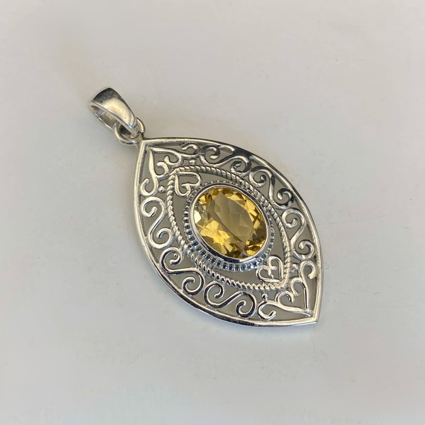 .925 Sterling Silver Citrine Marquis Pendant