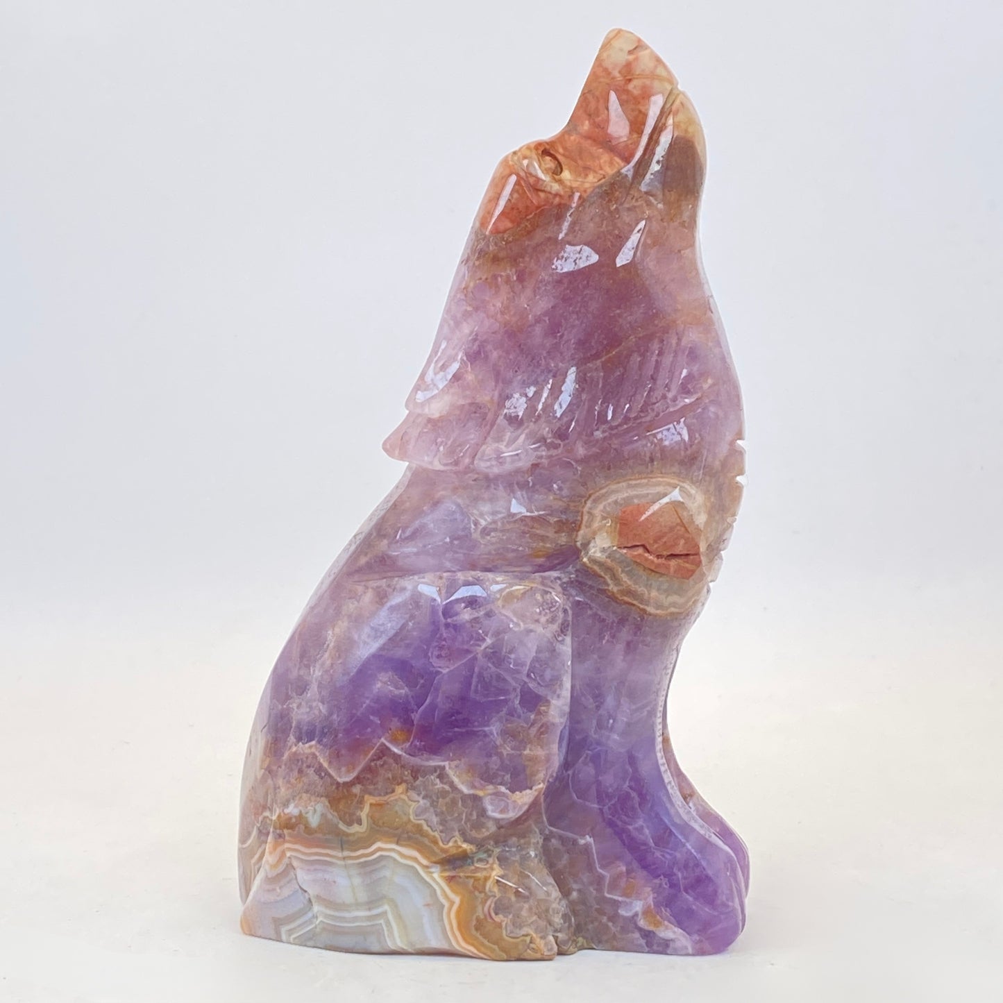 Mexican Agate with Amethyst Wolf - LARGE