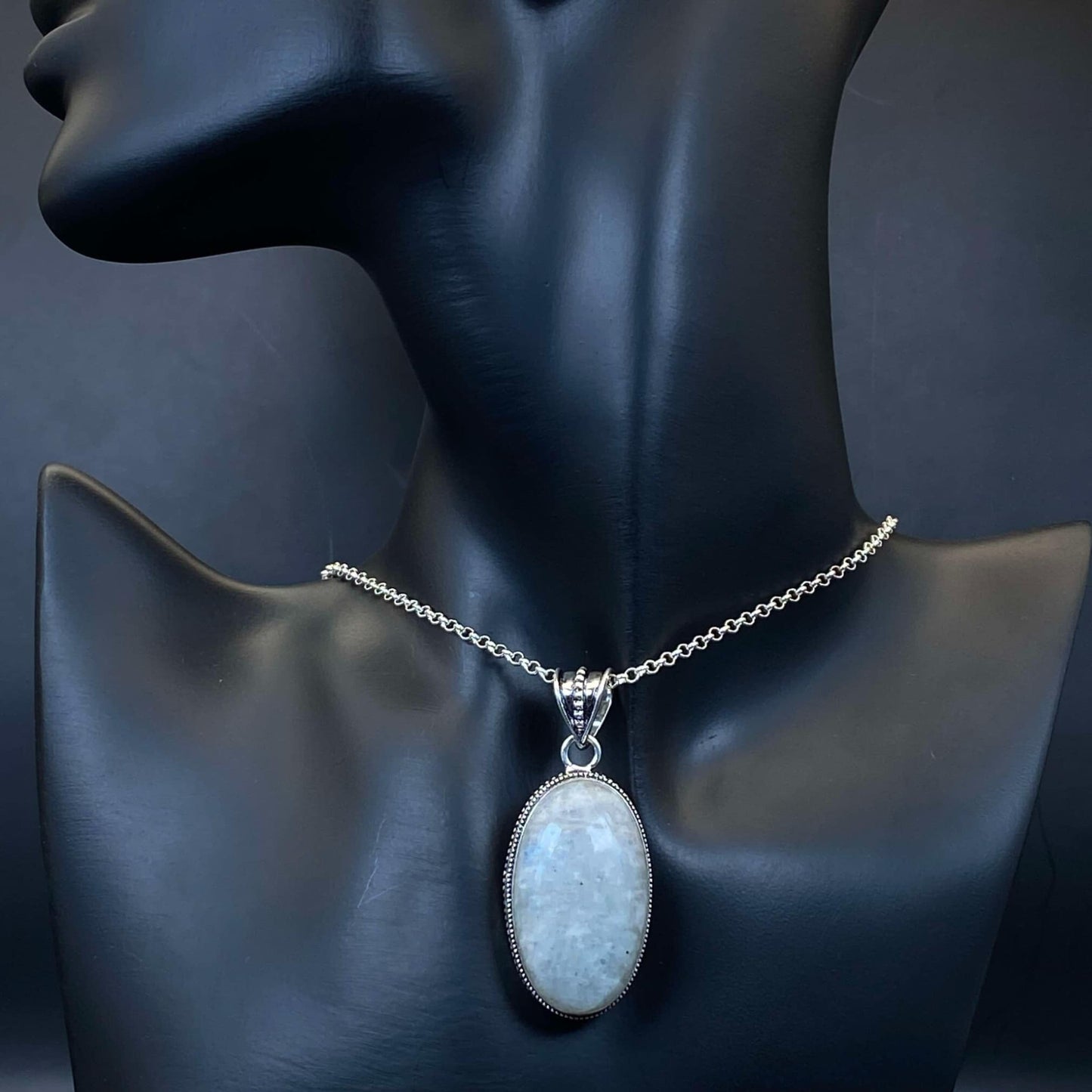 .925 Sterling Silver Rainbow Moonstone Pendant #2