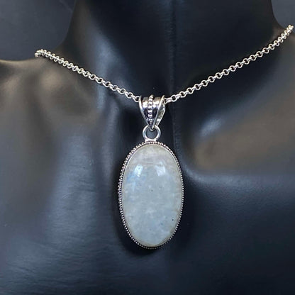 .925 Sterling Silver Rainbow Moonstone Pendant #2