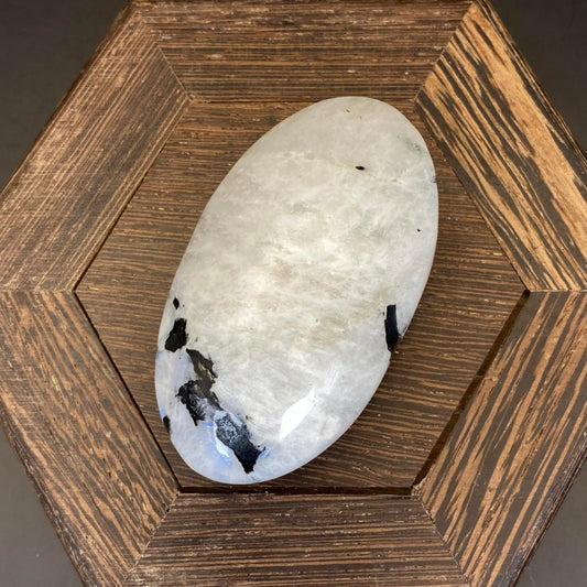 Rainbow Moonstone with Black Tourmaline Palm Stone #1