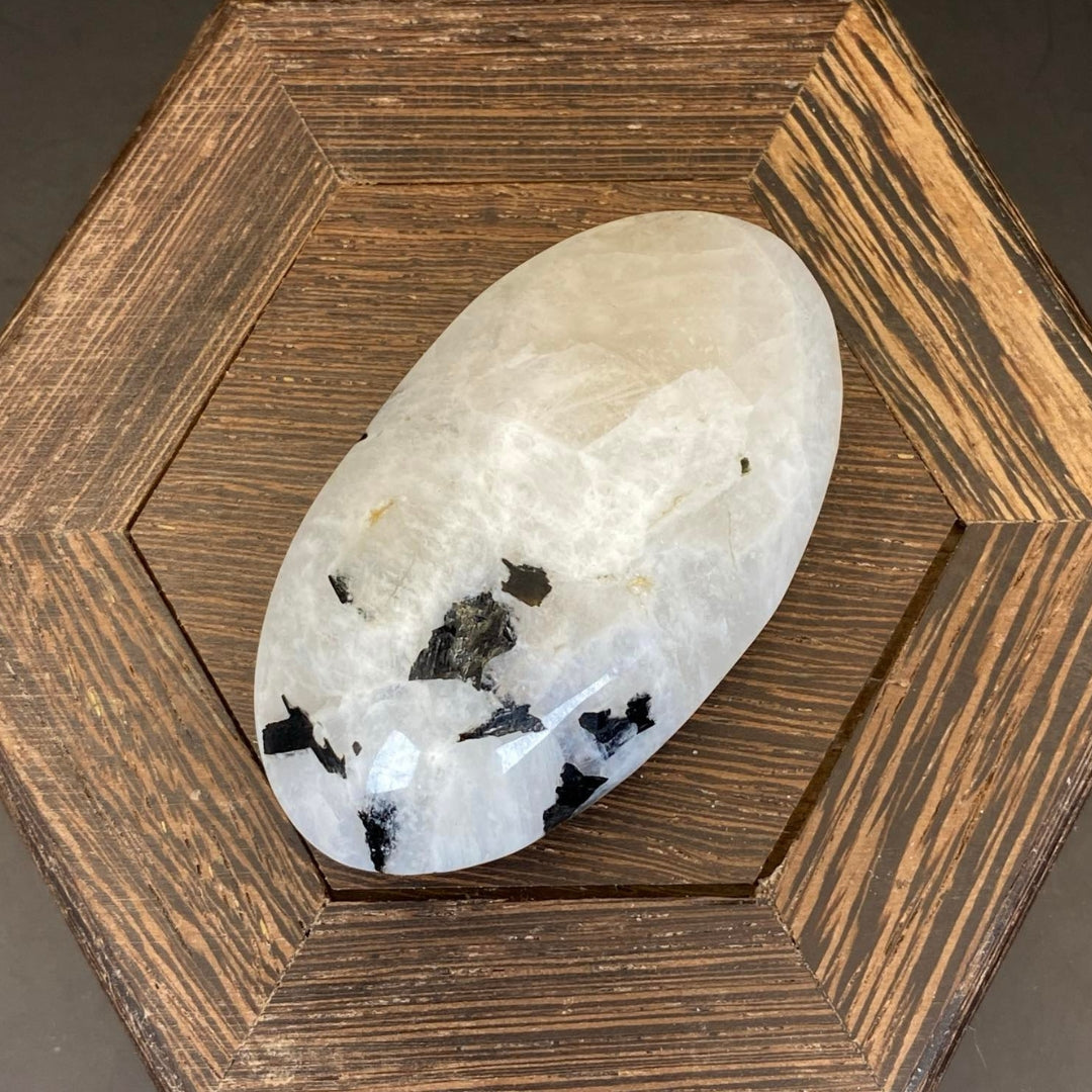 Rainbow Moonstone with Black Tourmaline Palm Stone #1