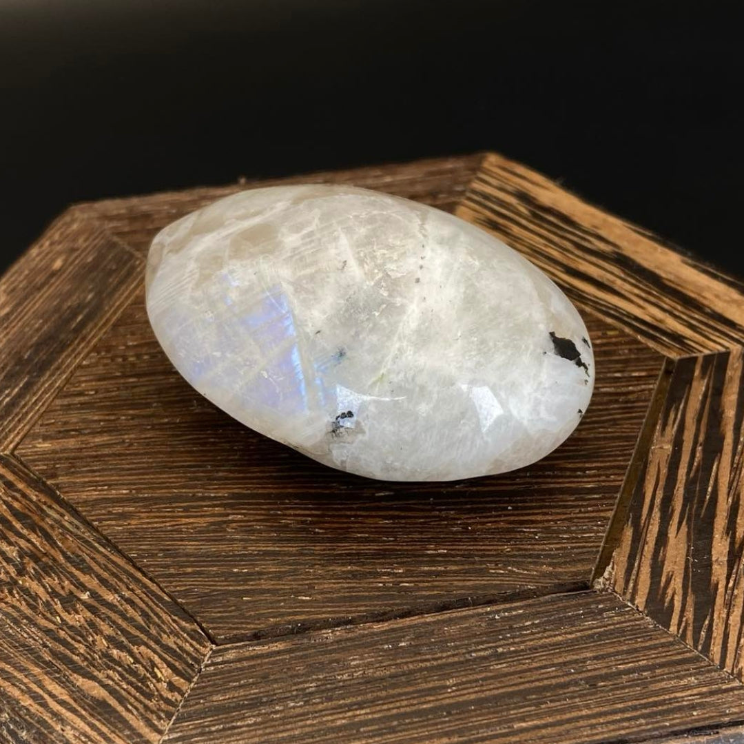 Rainbow Moonstone with Black Tourmaline Palm Stone #2