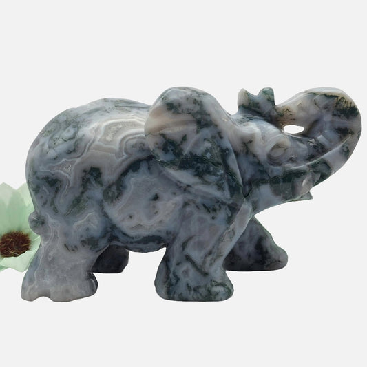 Druzy Moss Agate Elephant - Large