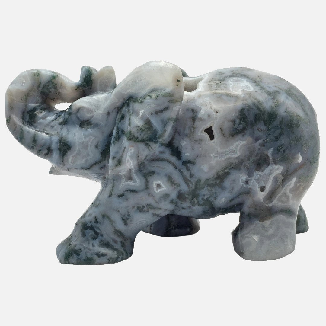 Druzy Moss Agate Elephant - Large